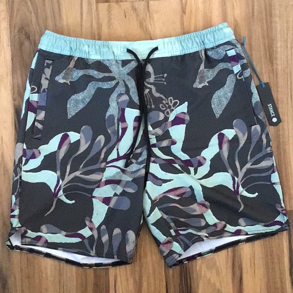 Stance Blue and Gray Board Shorts with Modern Cut